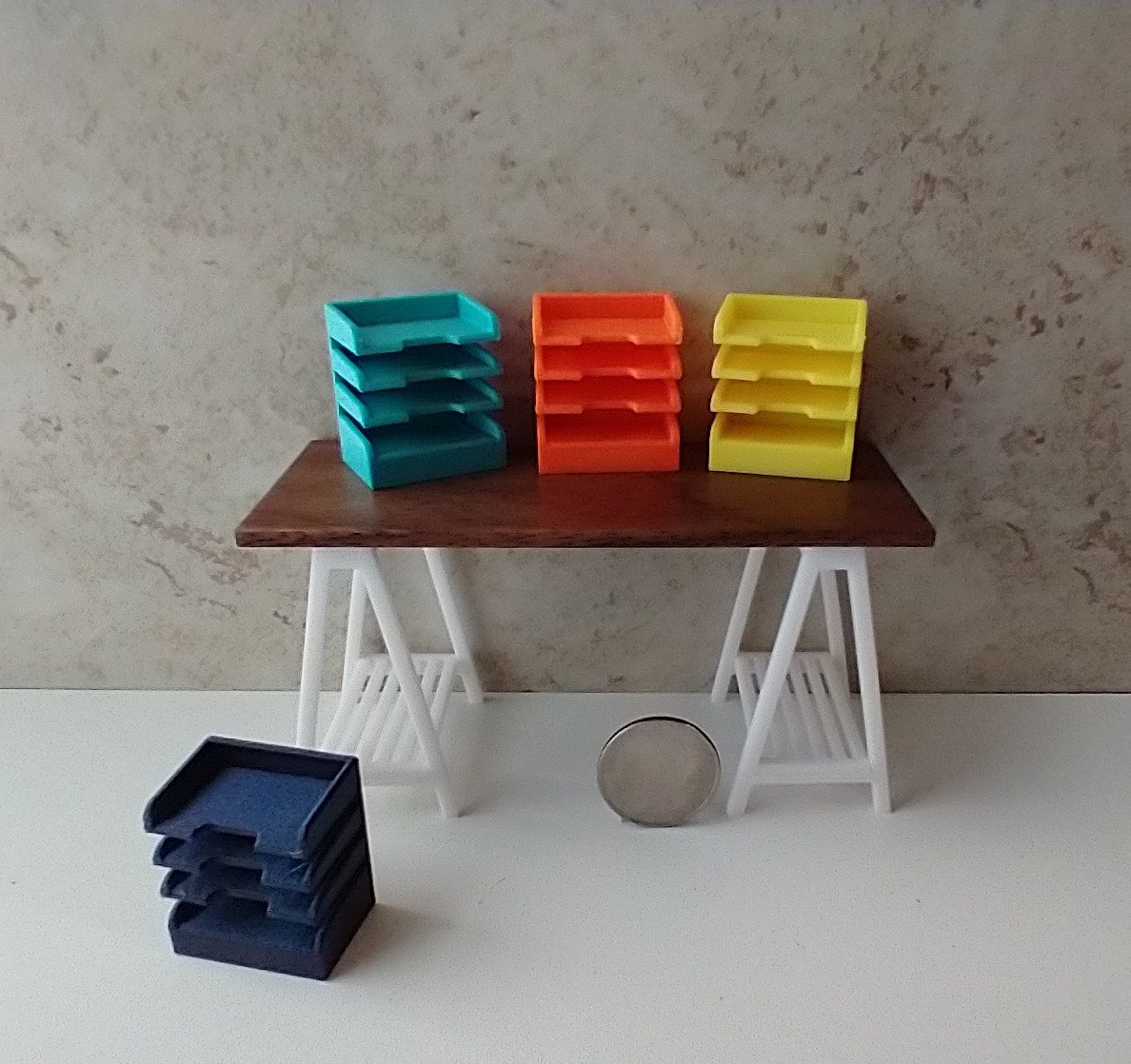 1:12 dollhouse miniature 4-tier letter paper tray organizer for desktop or craft room REF Orange w notched front edges PRICE is for EACH organizer