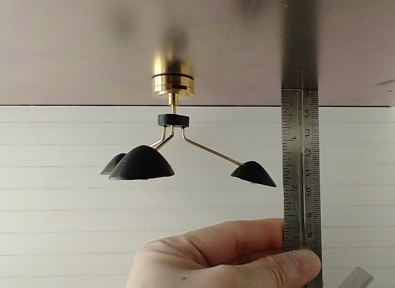 RESERVED 1:12 Dollhouse miniature mid-century modern curvilinear chandelier MCM 3-light ceiling light Battery operated LED miniature lamp