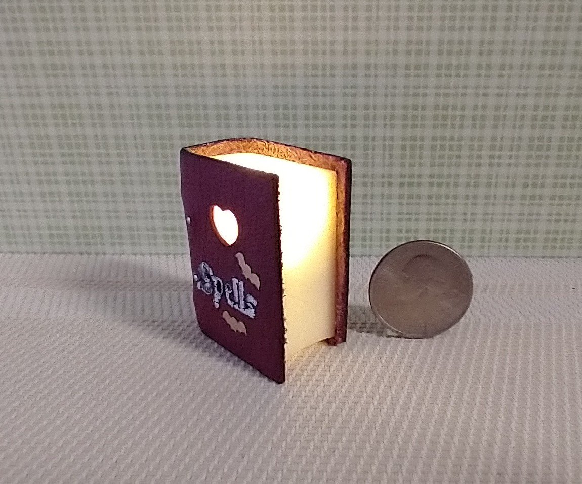 Mini leather bound book of love spells Battery lighted Halloween spell book Halloween decor REF Light burgundy