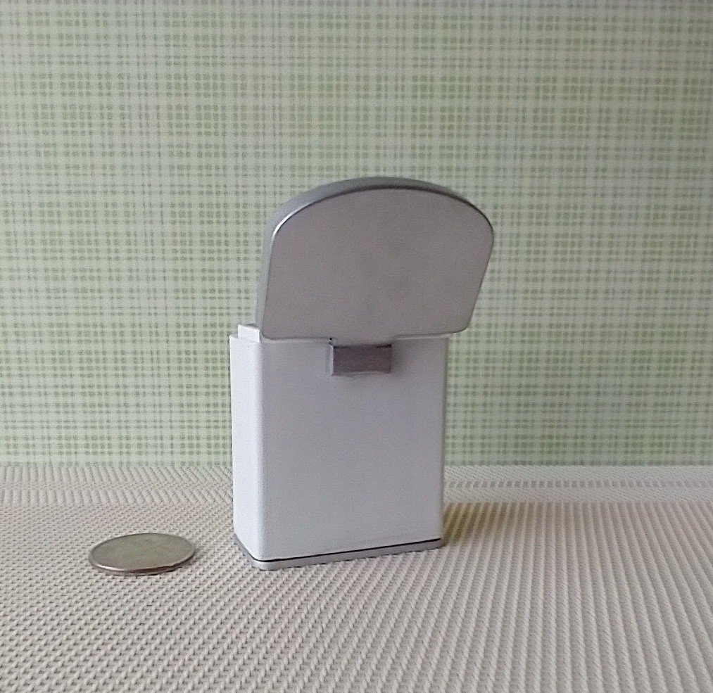 1:12 Dollhouse kitchen trash can in white finish with black pedal hinged silvery lid Modern styled trash can Kitchen garbagge can