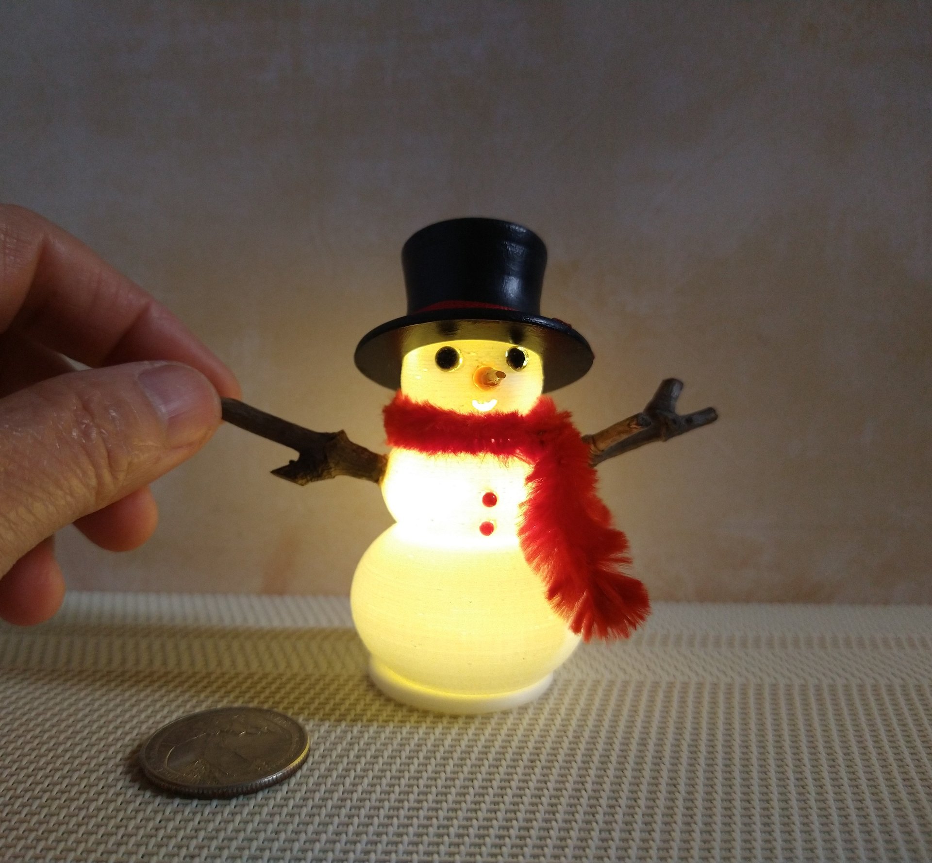 RESERVED 1:12 Dollhouse miniature light up snowman with removable hat Battery operated holiday decor