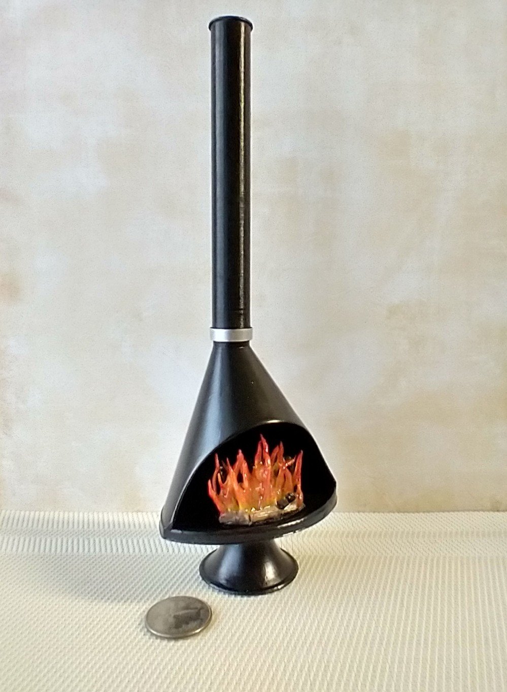 RESERVED 1:12 Dollhouse miniature Mid century modern free standing fireplace MCM Black fireplace inspired by Malm fireplace Retro fireplace REF Black