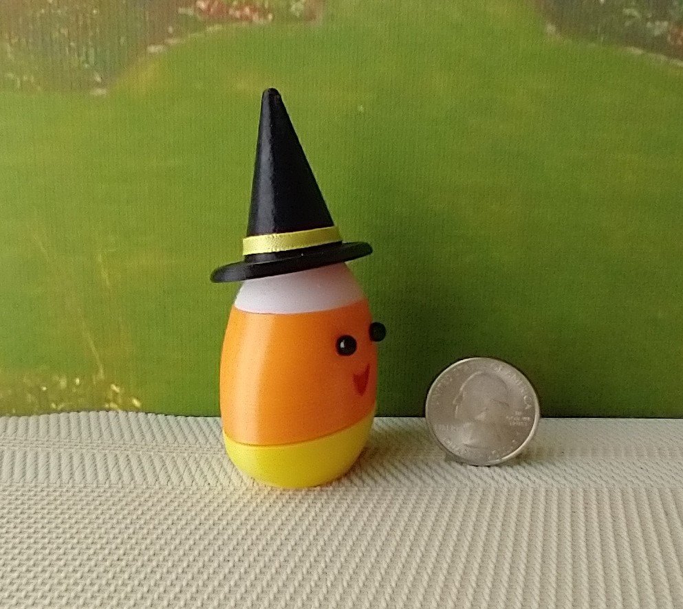 Dollhouse miniature lighted candy corn witch Battery operated Halloween decor for 1:12 or play scale REF Yellow hat trim A