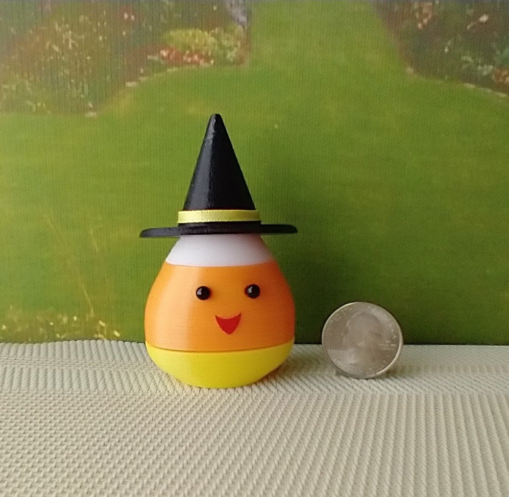 Dollhouse miniature lighted candy corn witch Battery operated Halloween decor for 1:12 or play scale REF Yellow hat trim A