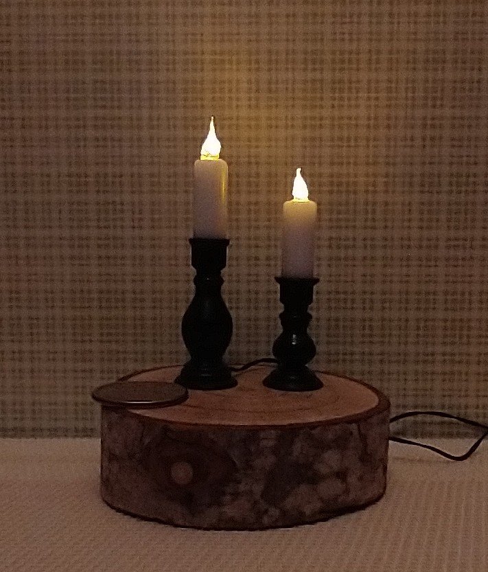 1:12 Dollhouse set of two floor candlestick holders with flickering flames Battery operated light up candles in a pair of candlestick holders