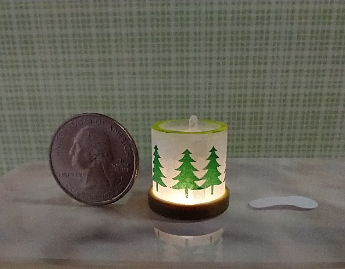 1:12 Dollhouse miniature fall candle sleeve or battery lighted candle holder REF Green Christmas trees