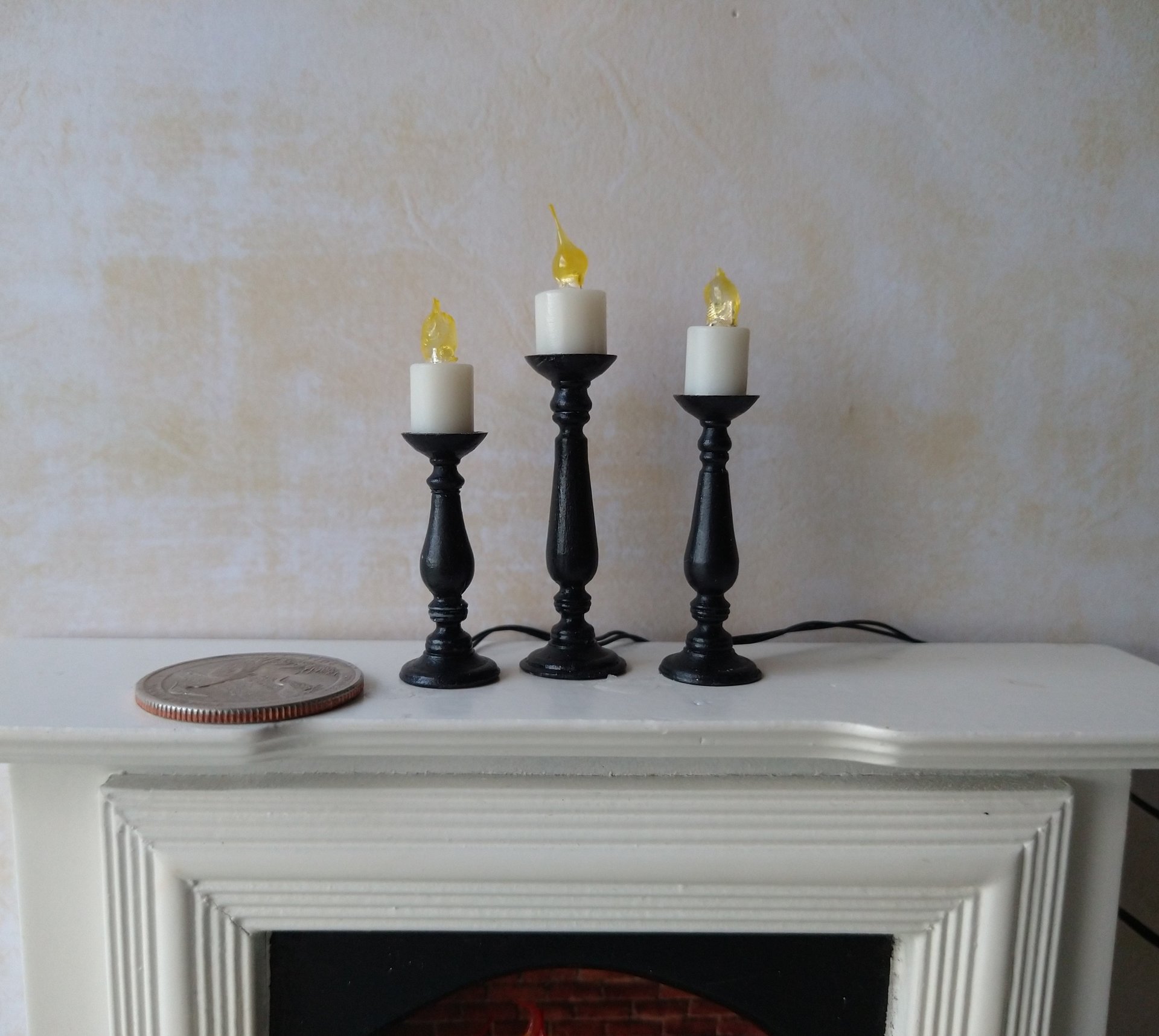 1:12 Dollhouse slender candlestick with flickering flame Battery operated light up candle battery operated candle REF Tallest