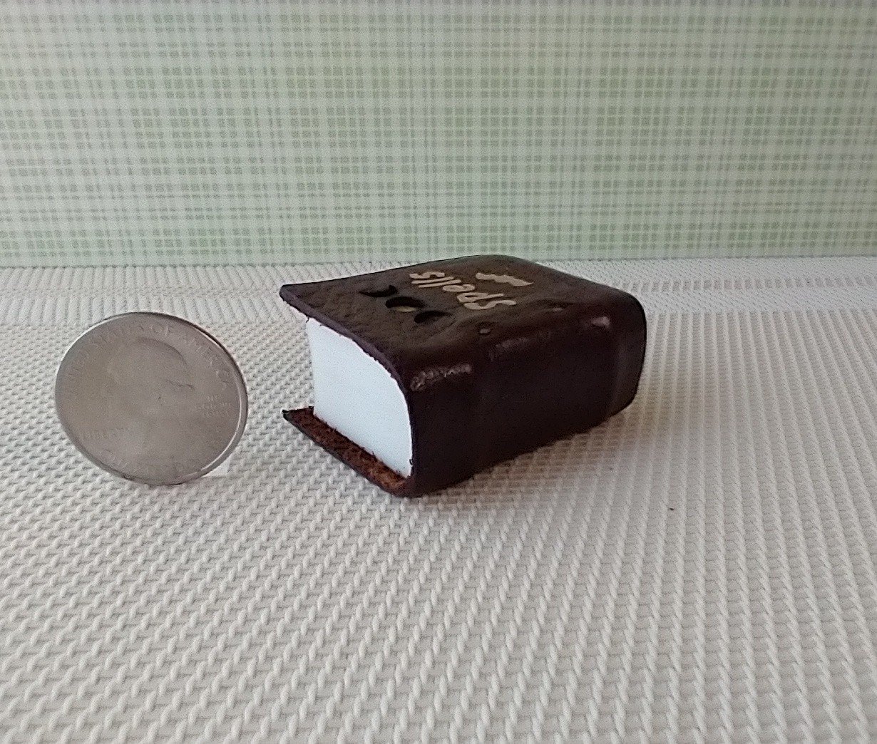 Mini leather bound book of spells Battery lighted Halloween spell book Halloween decor REF Medium brown leather