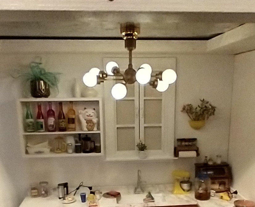 For Valerie MADE TO ORDER 1:12 Dollhouse mid-century inspired space age orbit chandelier Battery operated atomic age MCM 8-arm ceiling light Dollhouse sputnik chandelier