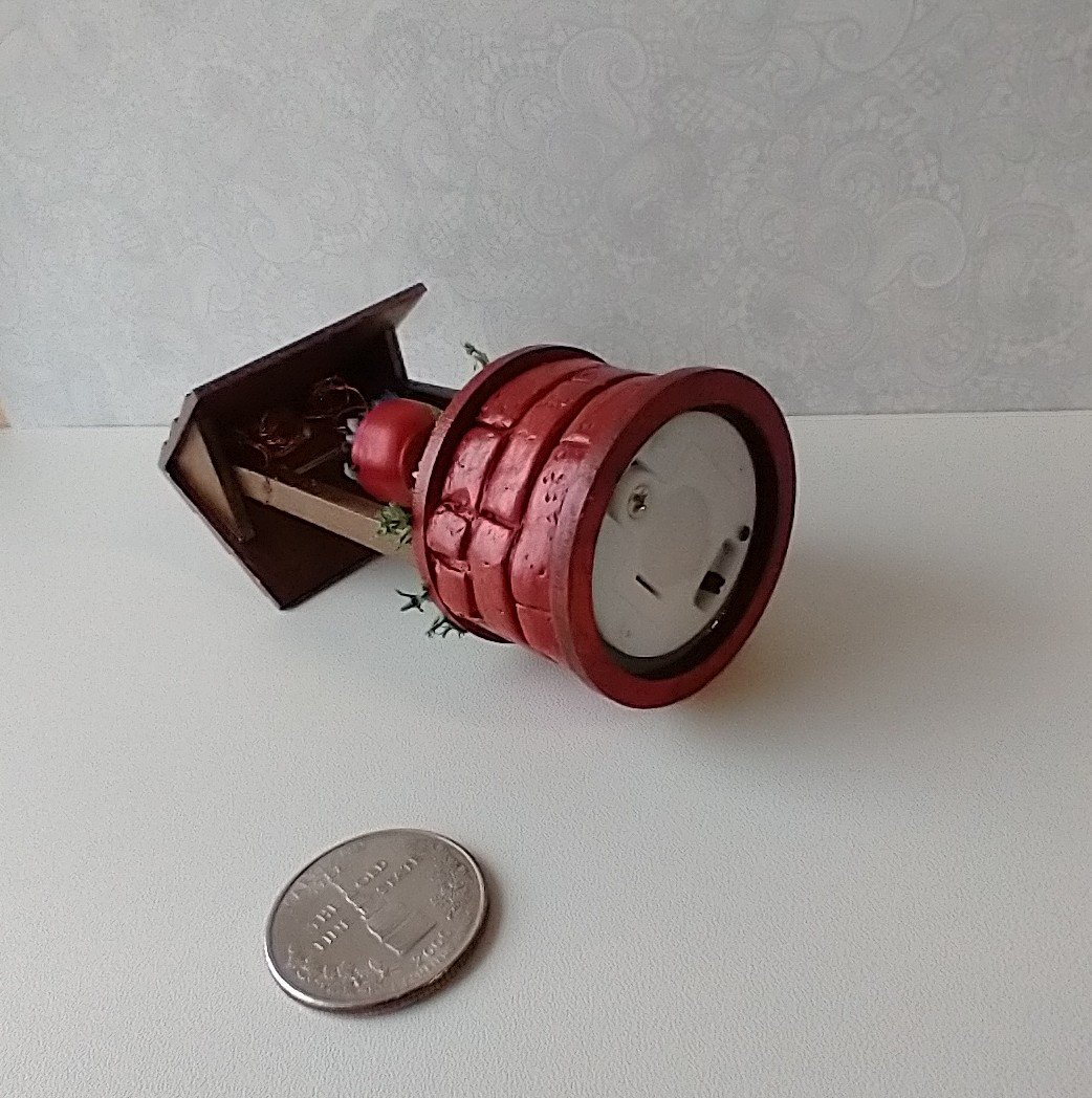 1:12 Dollhouse miniature battery operated lighted red brick wishing well planter with flowers