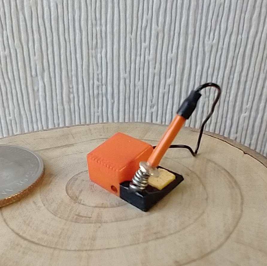 1:12 dollhouse miniature soldering iron with stand and faux digital display station (NON-working) REF Orange
