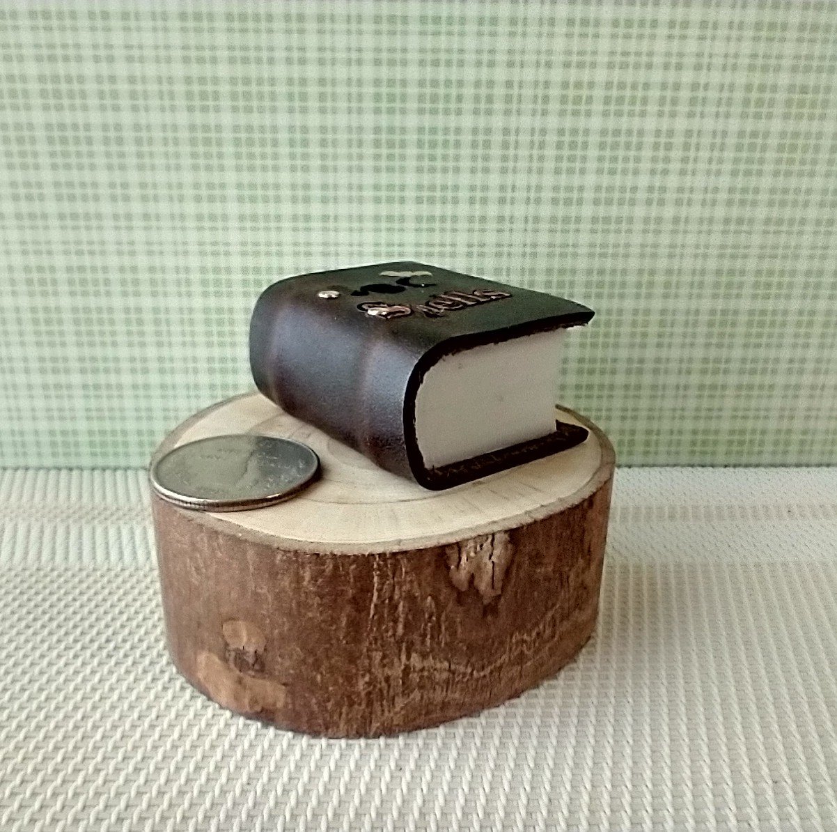 Mini leather bound book of spells Battery lighted Halloween spell book Halloween decor REF Thick brown leather