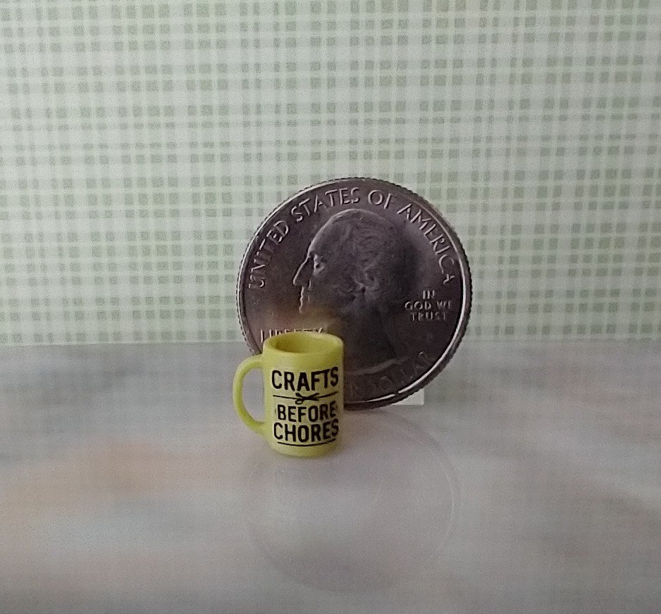 1:12 scale miniature message mug Craft before Chores green coffee mug REF Apple green Craft b4