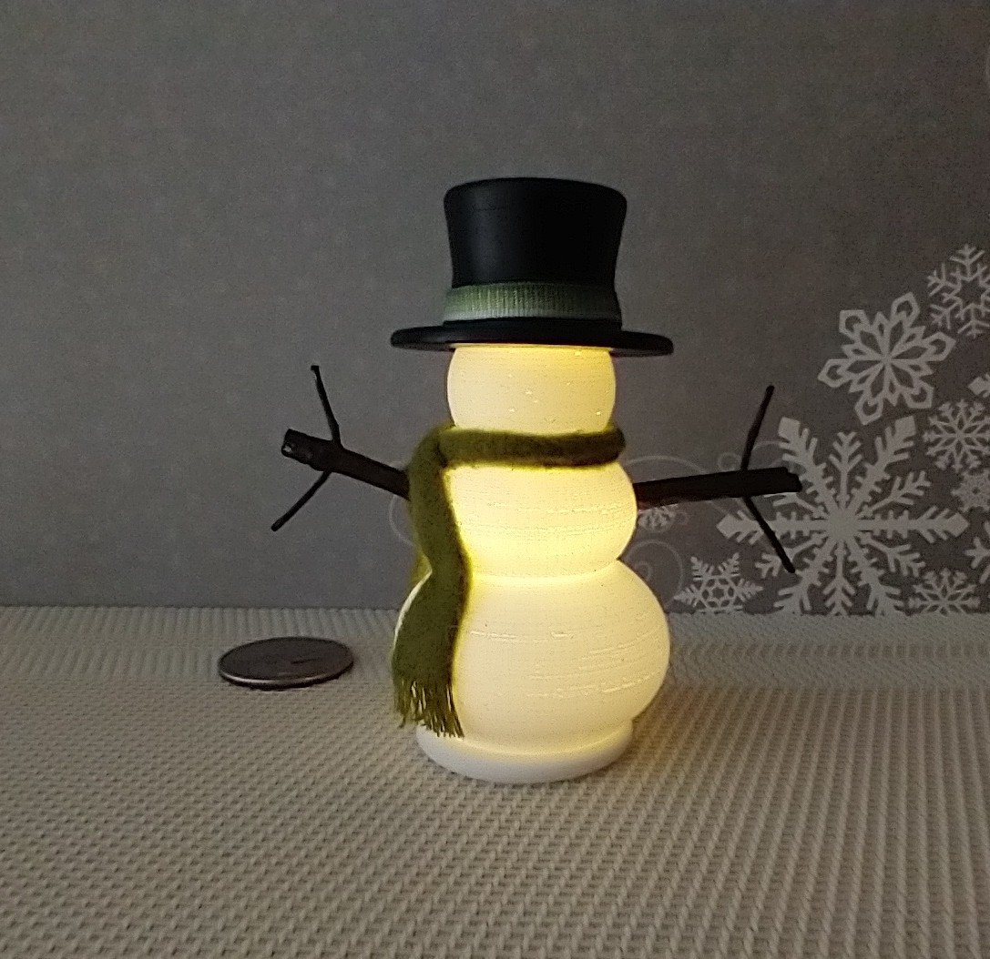 1:12 Dollhouse miniature light up snowman with removable hat Battery operated holiday decor REF Green scarf