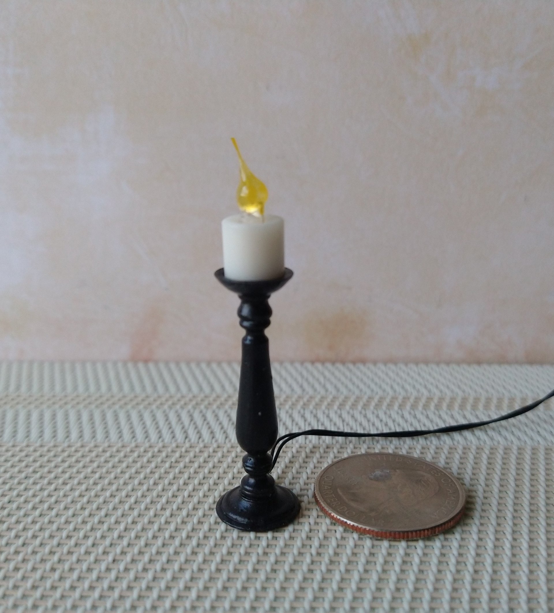 1:12 Dollhouse slender candlestick with flickering flame Battery operated light up candle battery operated candle REF Tallest