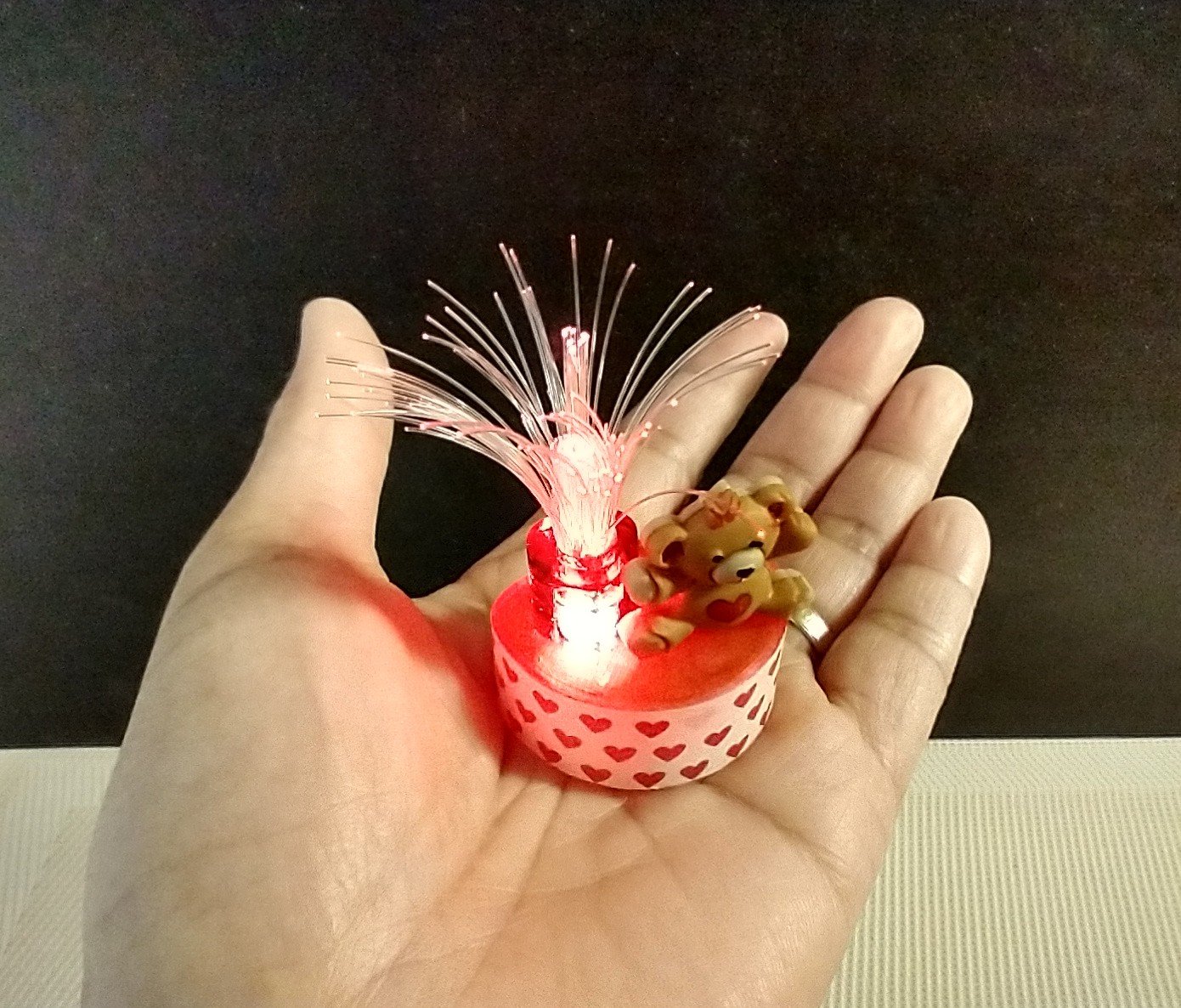 1:12 scale lighted fountain of love with slow color changing LED Battery operated miniature Valentine's light or table lamp for kids room