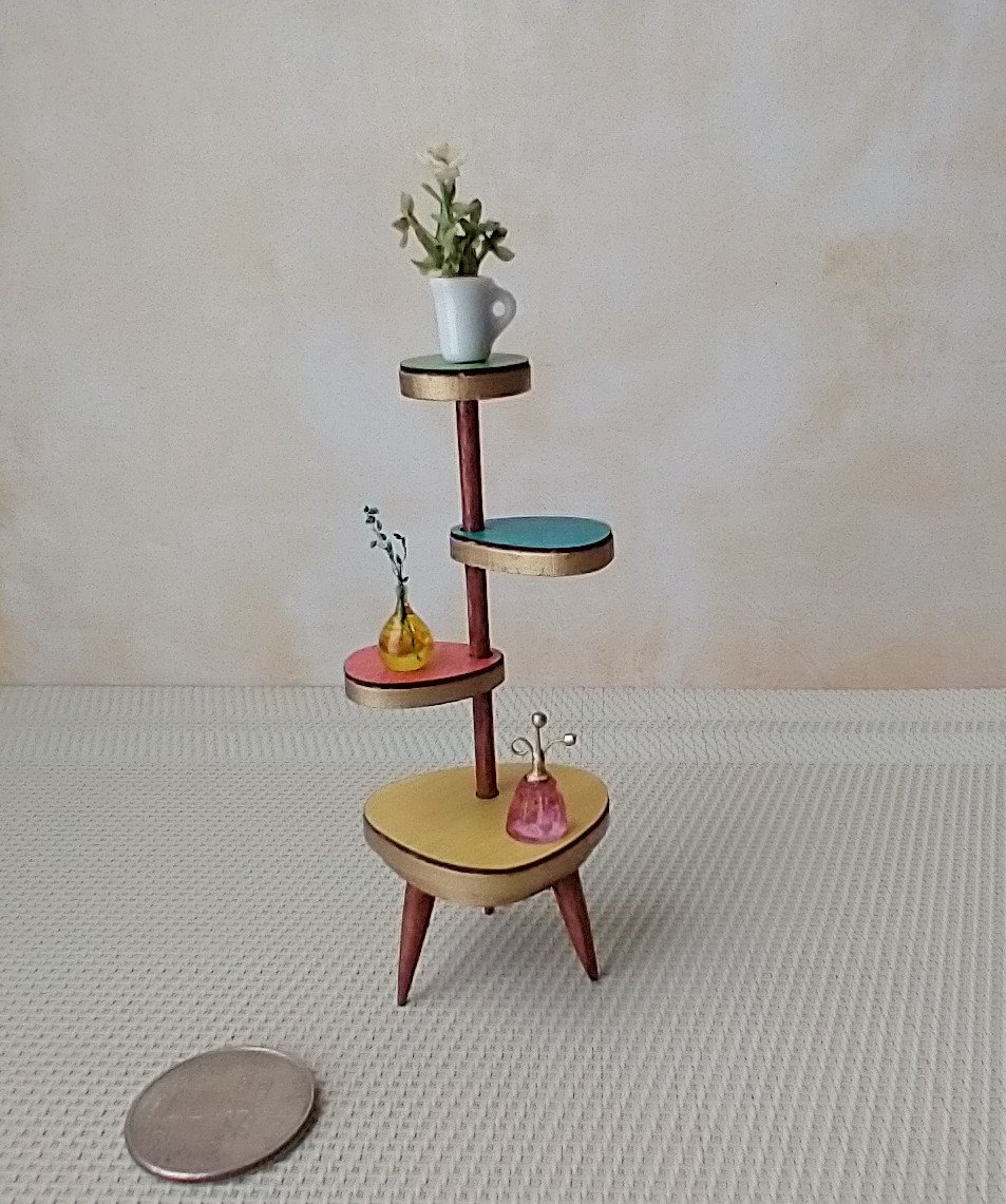 1:12 Dollhouse mid-century style plant stand Formica 4-tiered plant stand or display stand REF green top Plants n accessories NOT included