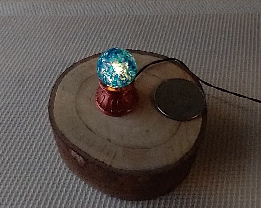 1-inch scale miniature light up crystal ball Battery operated lighted crystal sphere Halloween decor REF Copper finish stand