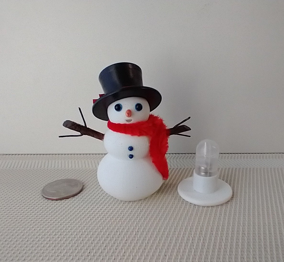 RESERVED 1:12 Dollhouse miniature light up snowman with removable hat Battery operated holiday decor REF Red scarf