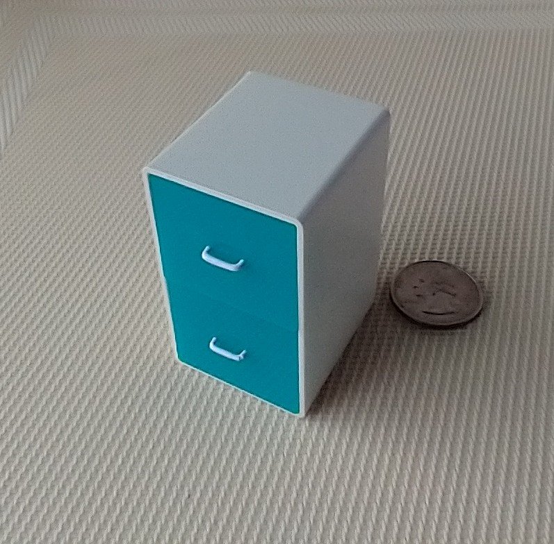 1:12 Dollhouse 2-drawer filing cabinet with rounded corners contemporary style for mini home office or craft room REF Turquoise filing