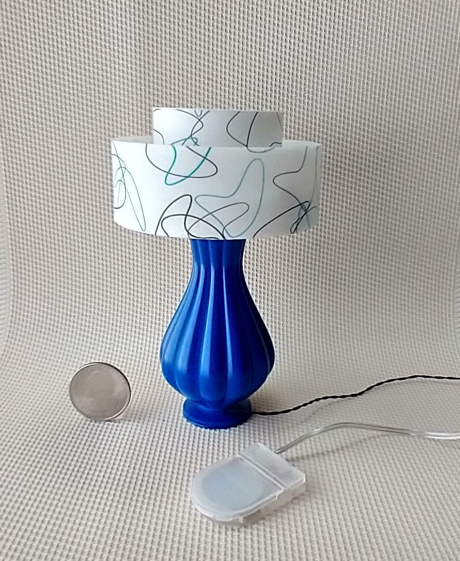 1:6 play scale dollhouse mid-century modern style table lamp with tiered shade MCM retro style table lamp REF Blue