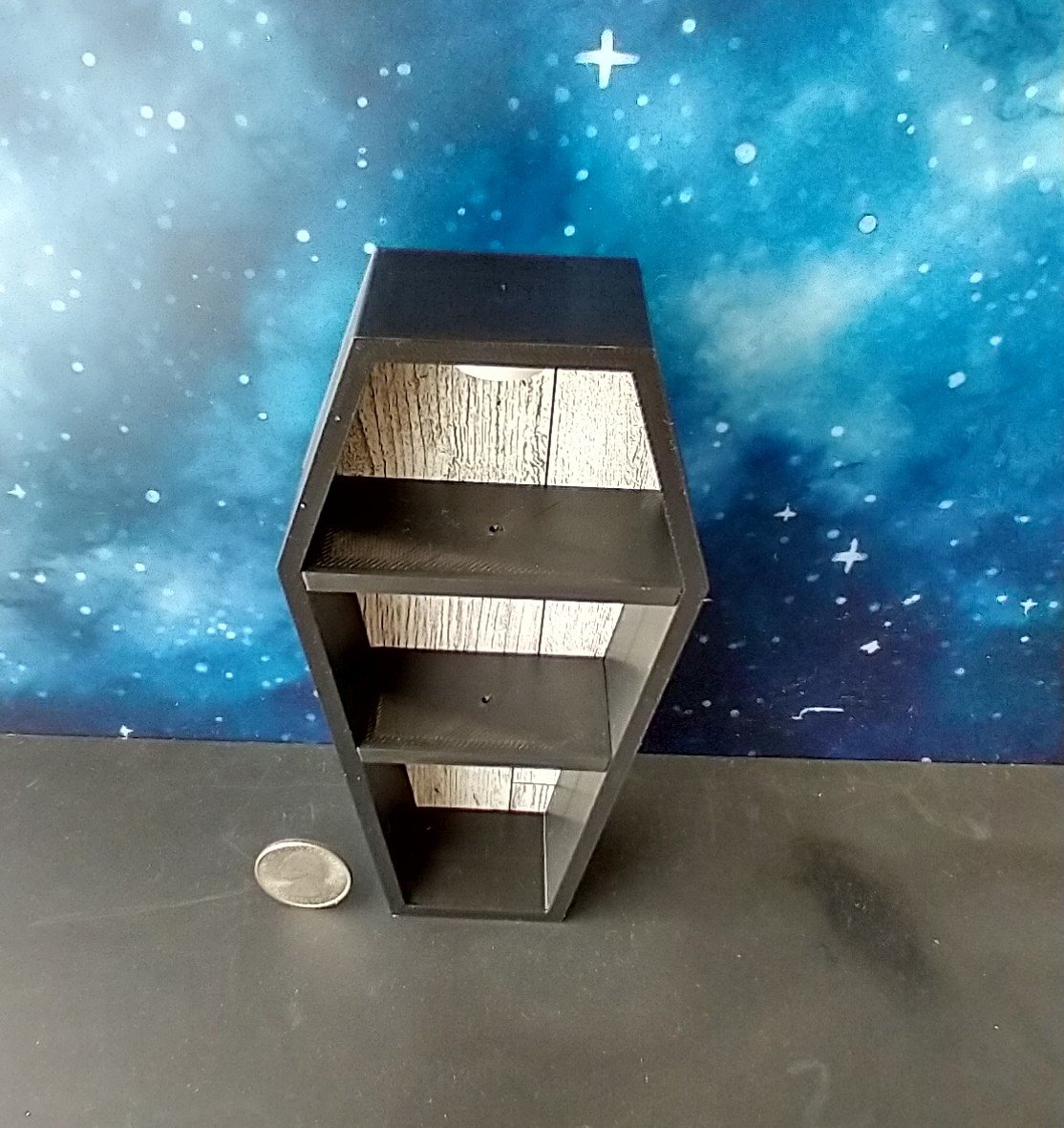 1:12 scale dollhouse miniature Halloween book case Black coffin display case Battery lighted Halloween display unit to showcase your mini Halloween treasures