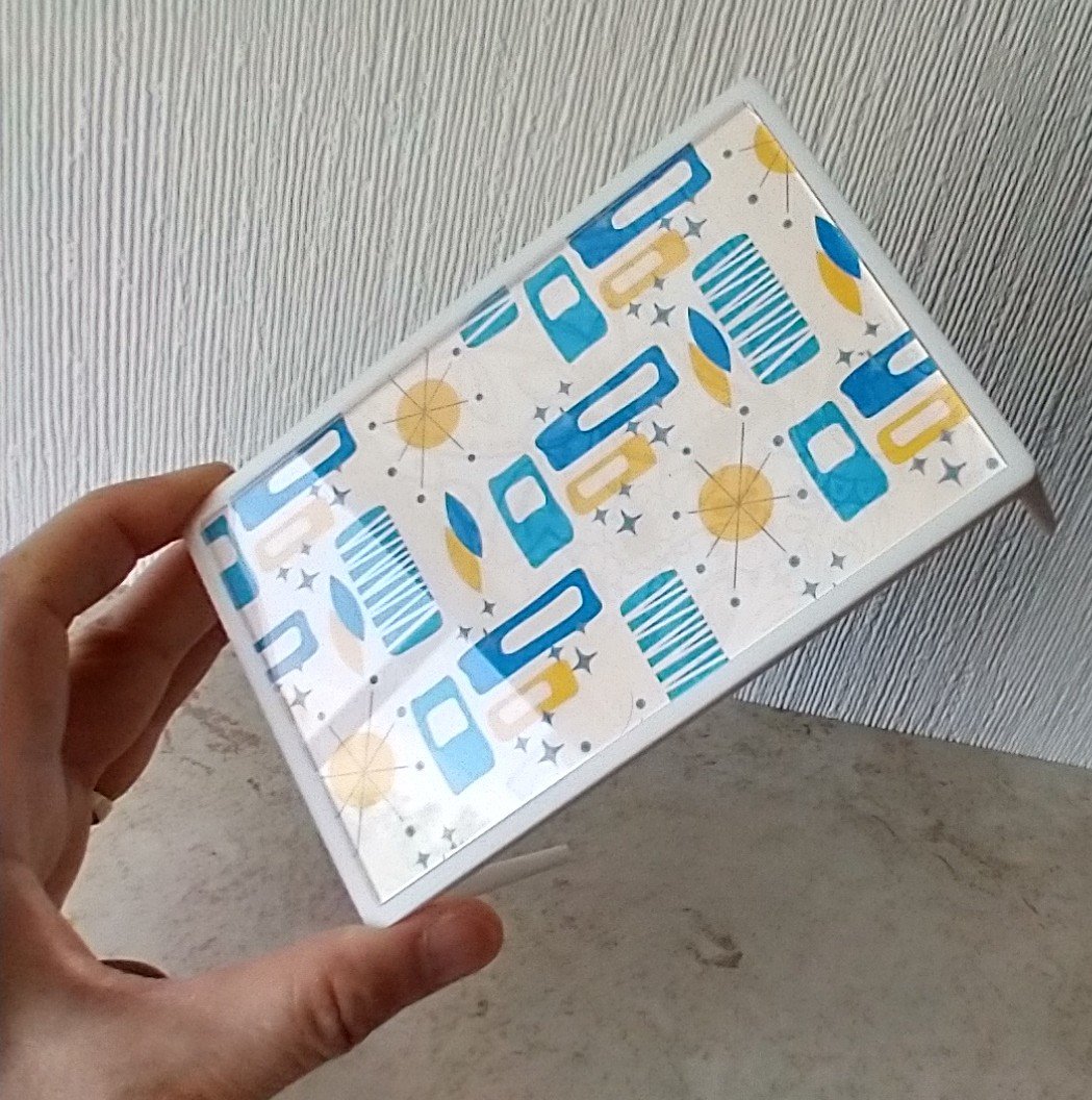 1:12 scale dollhouse patio / deck dining TABLE inspired by Richard Scultz's 1966 aluminum dining table REF clear top and MCM themed vinyl paper