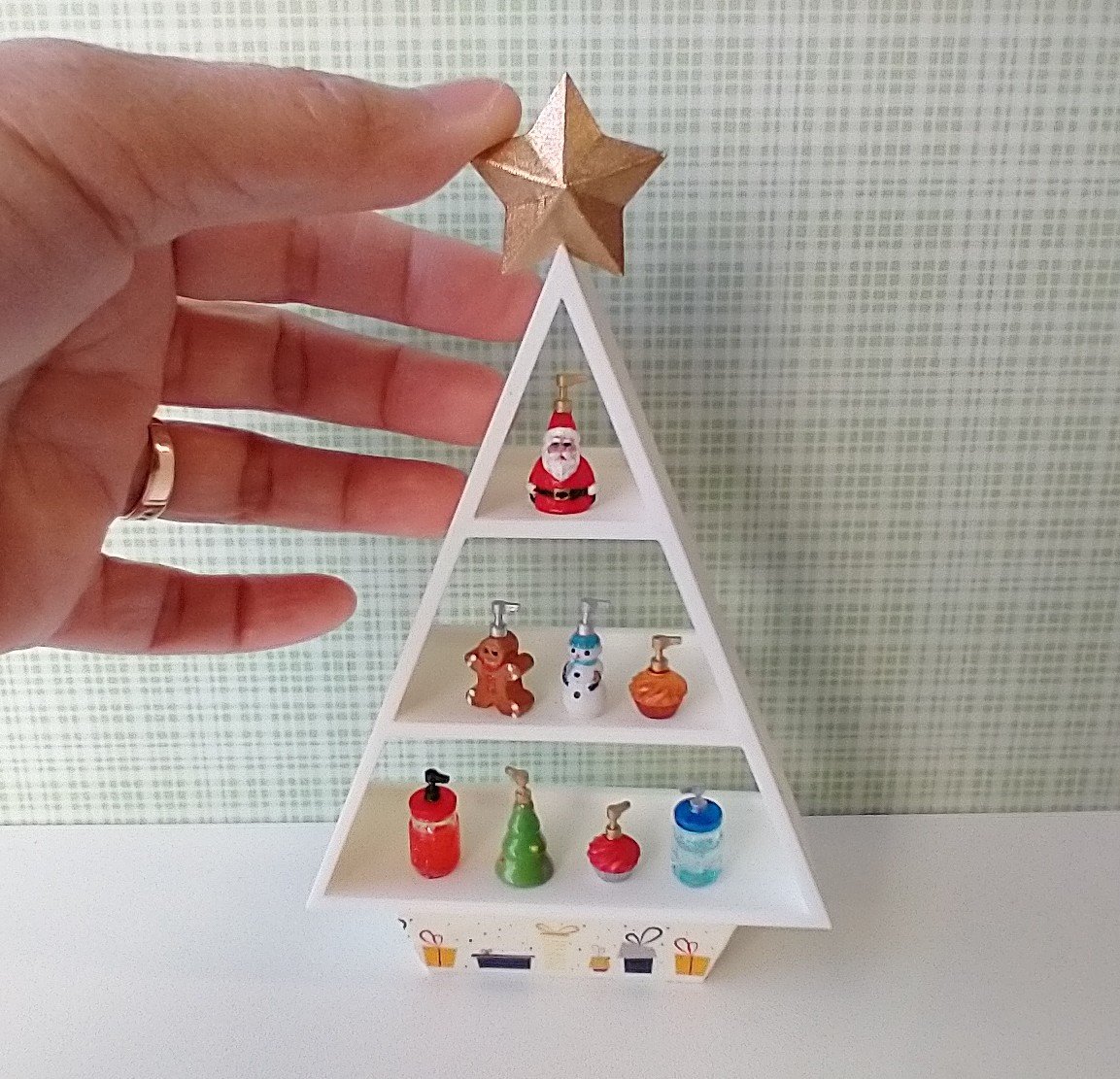 1:12 dollhouse miniature holiday themed hand soap dispenser Christmas hand soap dispenser for kitchen or bath REF Christmas tree