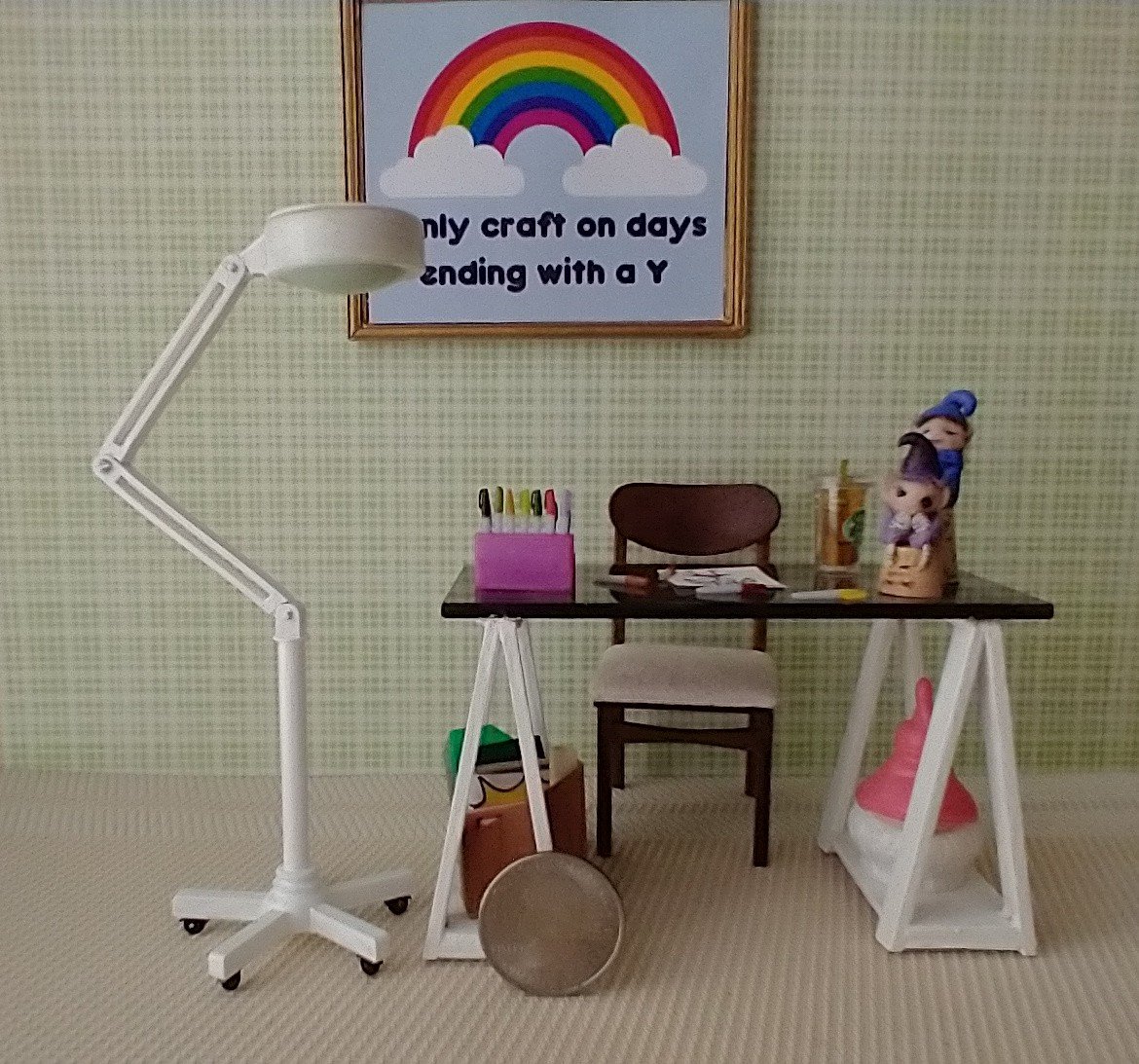 RESERVED 1:12 Dollhouse miniature battery operated floor lamp Craft room lamp with articulating arm and five-wheel base (non-rolling) No external wires
