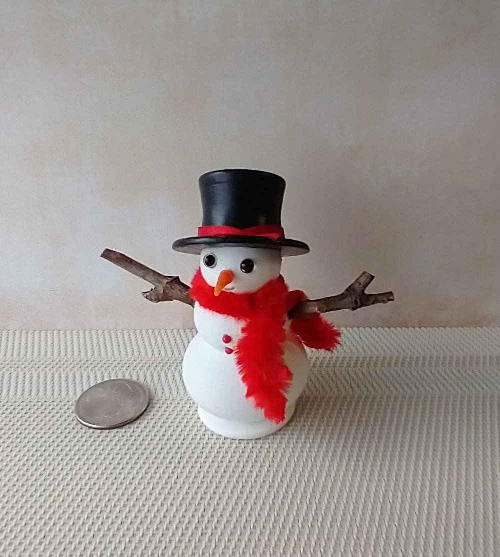 RESERVED 1:12 Dollhouse miniature light up snowman with removable hat Battery operated holiday decor