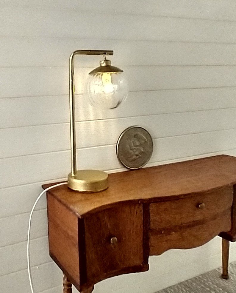 RESERVED 1:12 Dollhouse mid-century modern globe table lamp MCM inspired desk lamp Battery operated with external wires