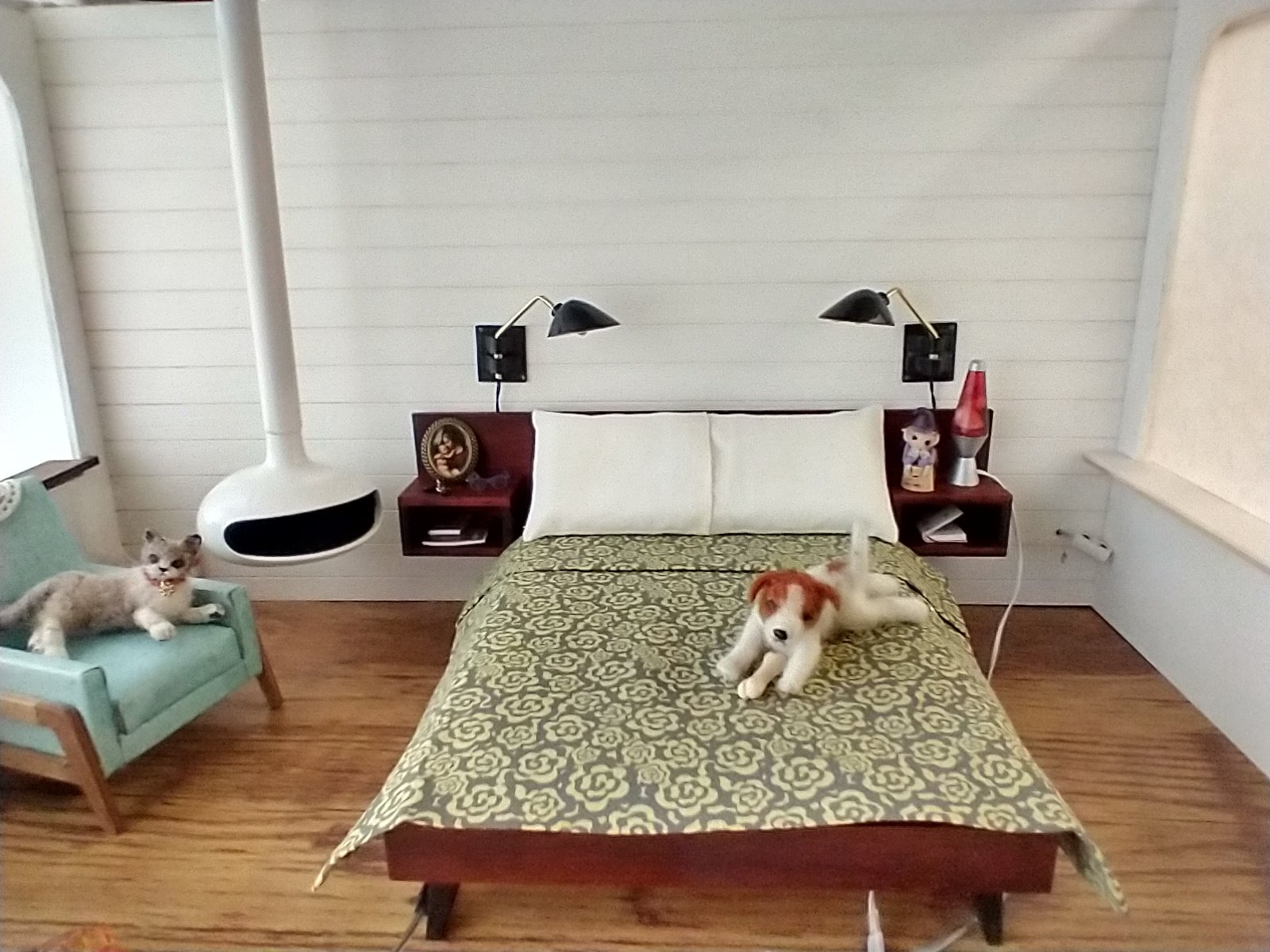1:12 Dollhouse miniature mid-century modern swing arm wall light MCM wall mounted light with black shade Battery operated LED miniature lamp Price is for EACH unit