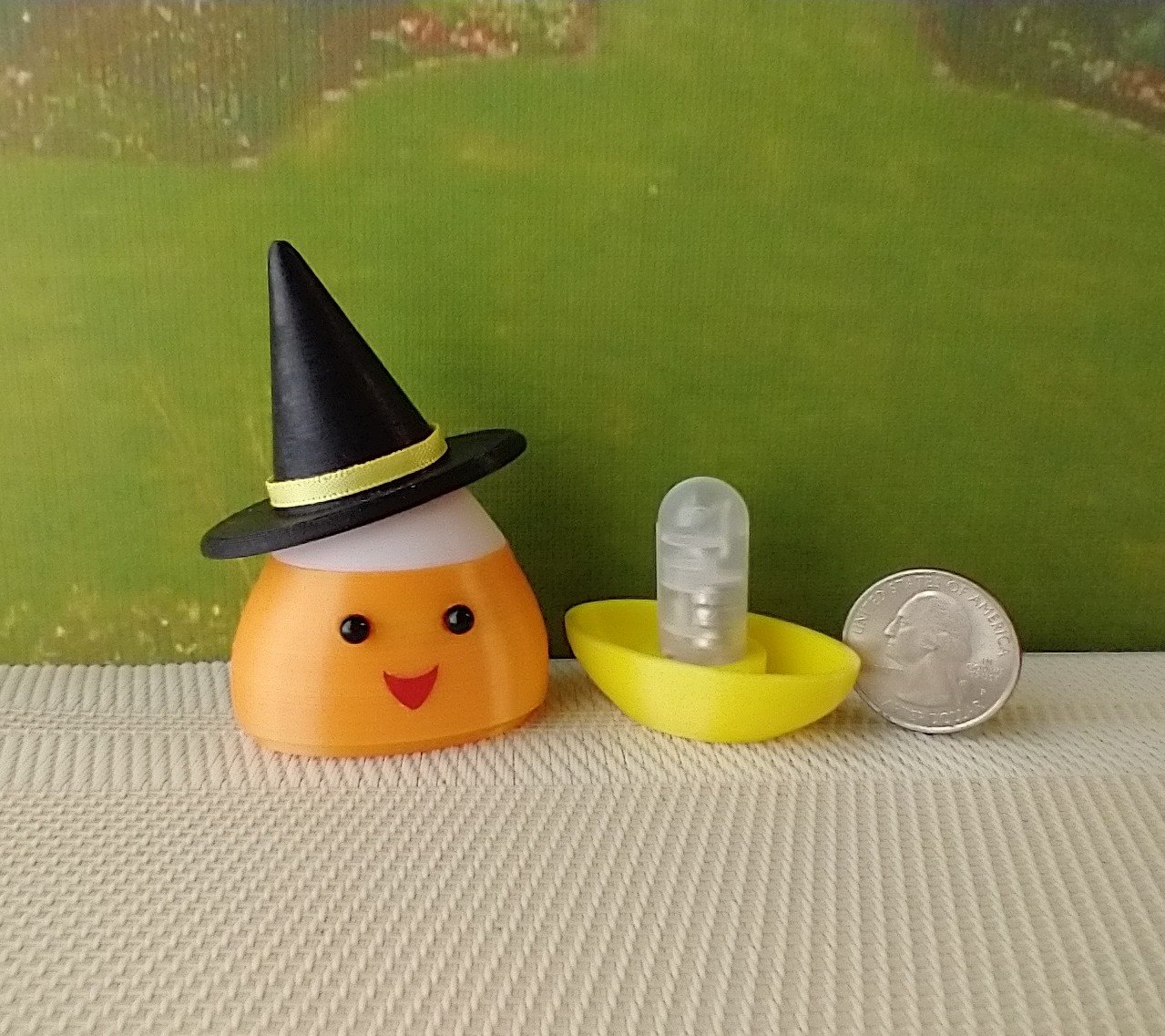 Dollhouse miniature lighted candy corn witch Battery operated Halloween decor for 1:12 or play scale REF Yellow hat trim B