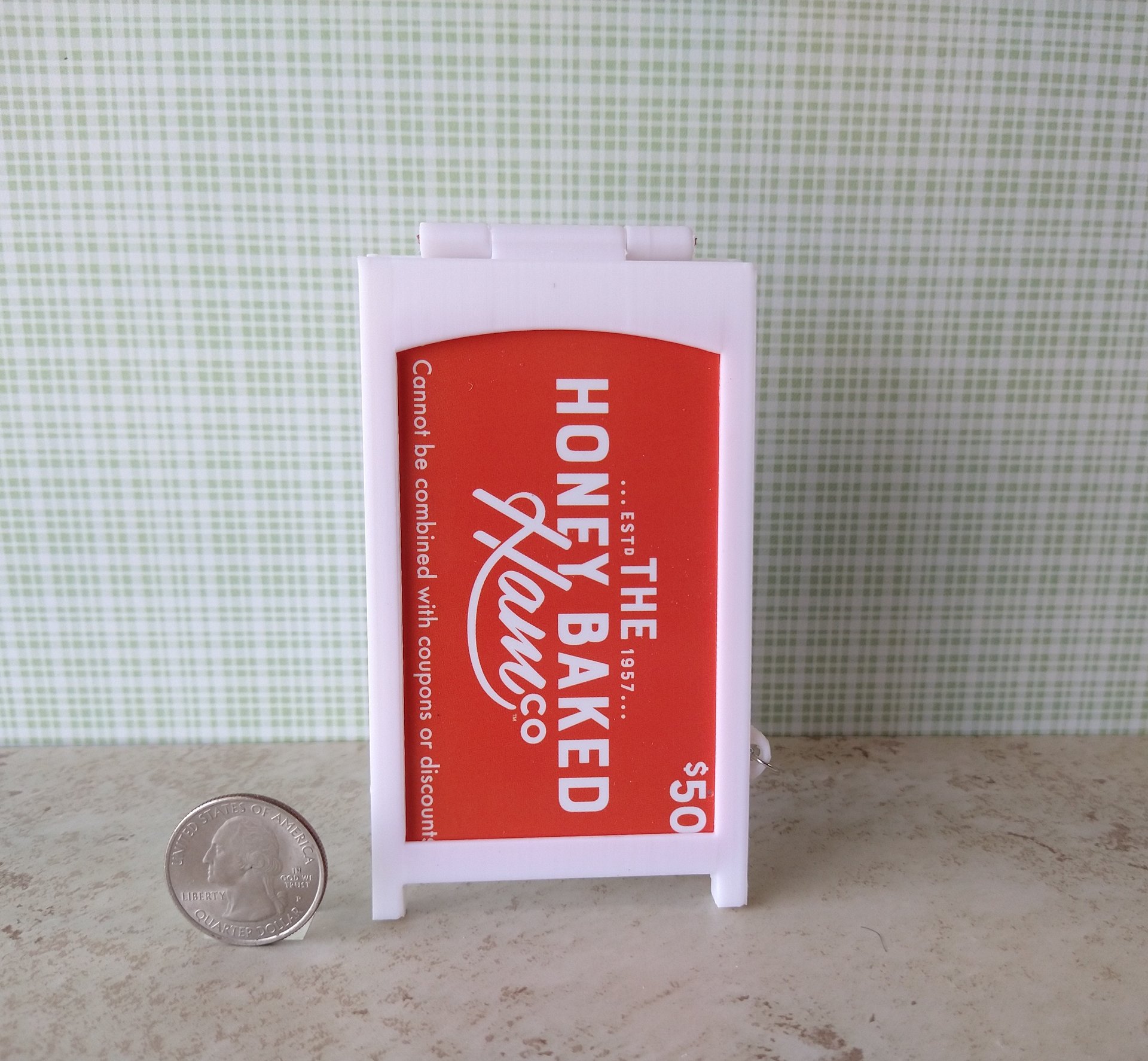 1:12 scale miniature sidewalk sign holder, 2-sided for changeable sinage Hinged and fold-flat for storage REF Credit card size - White