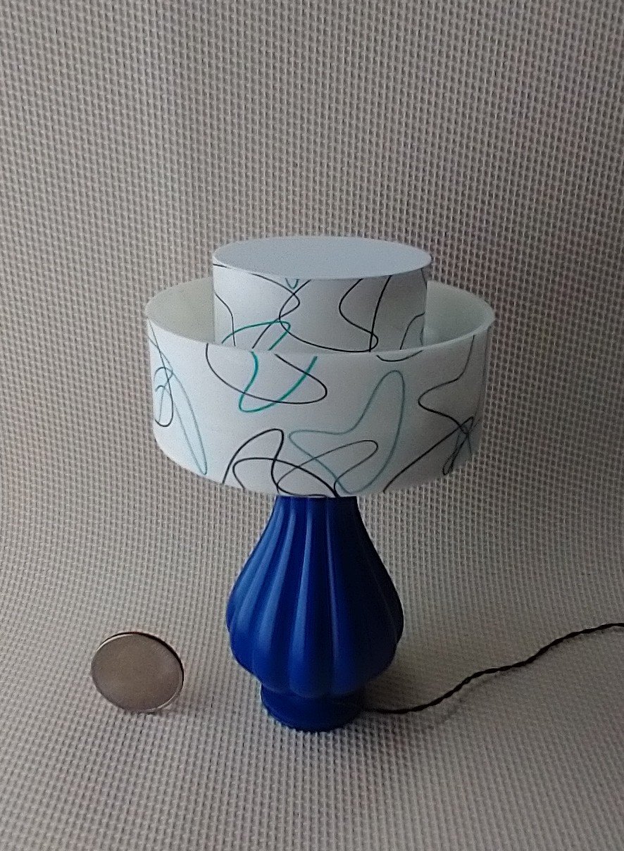 1:6 play scale dollhouse mid-century modern style table lamp with tiered shade MCM retro style table lamp REF Blue