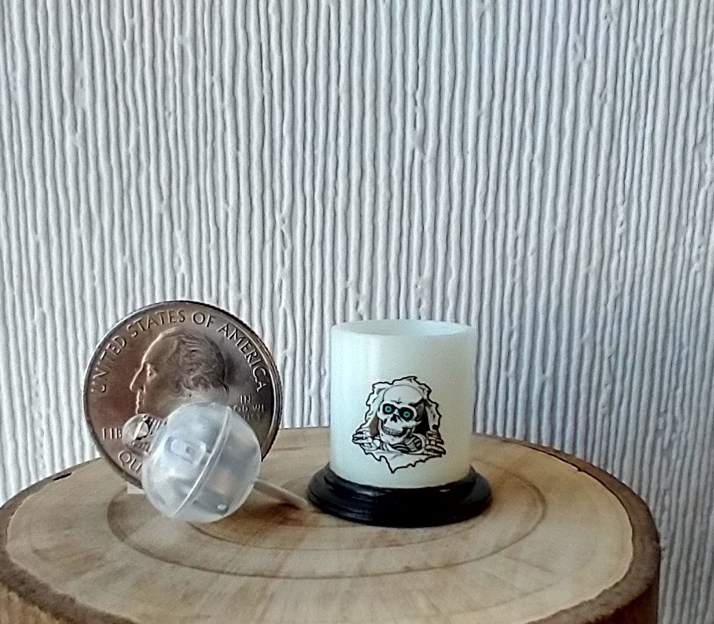 1:12 Dollhouse Halloween battery lighted  candle holder with balloon LED light insert REF Beware ghosts