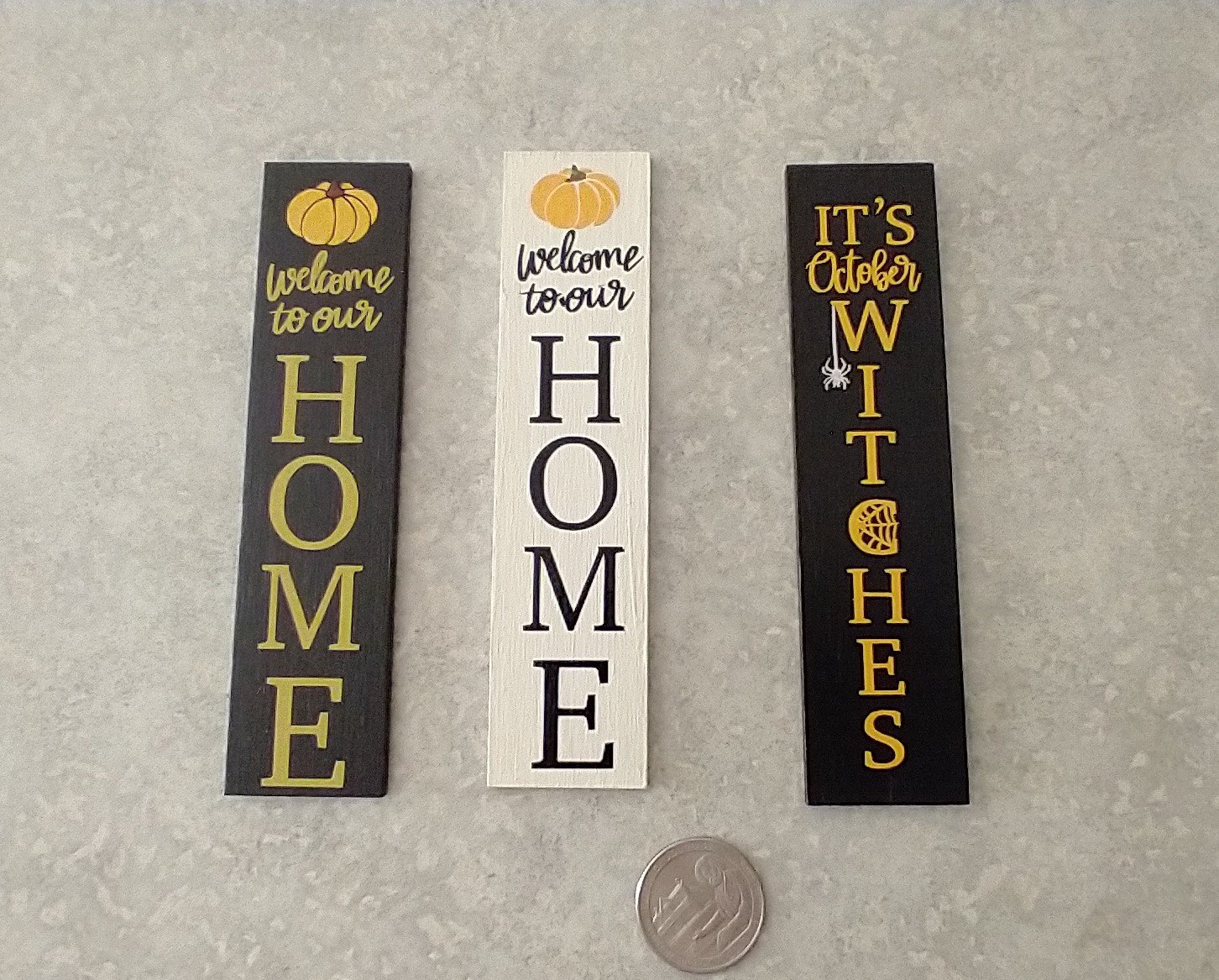 1:12 Dollhouse porch sign Welcome to our Home with pumpkin decal Wooden porch sign for autumn REF White background