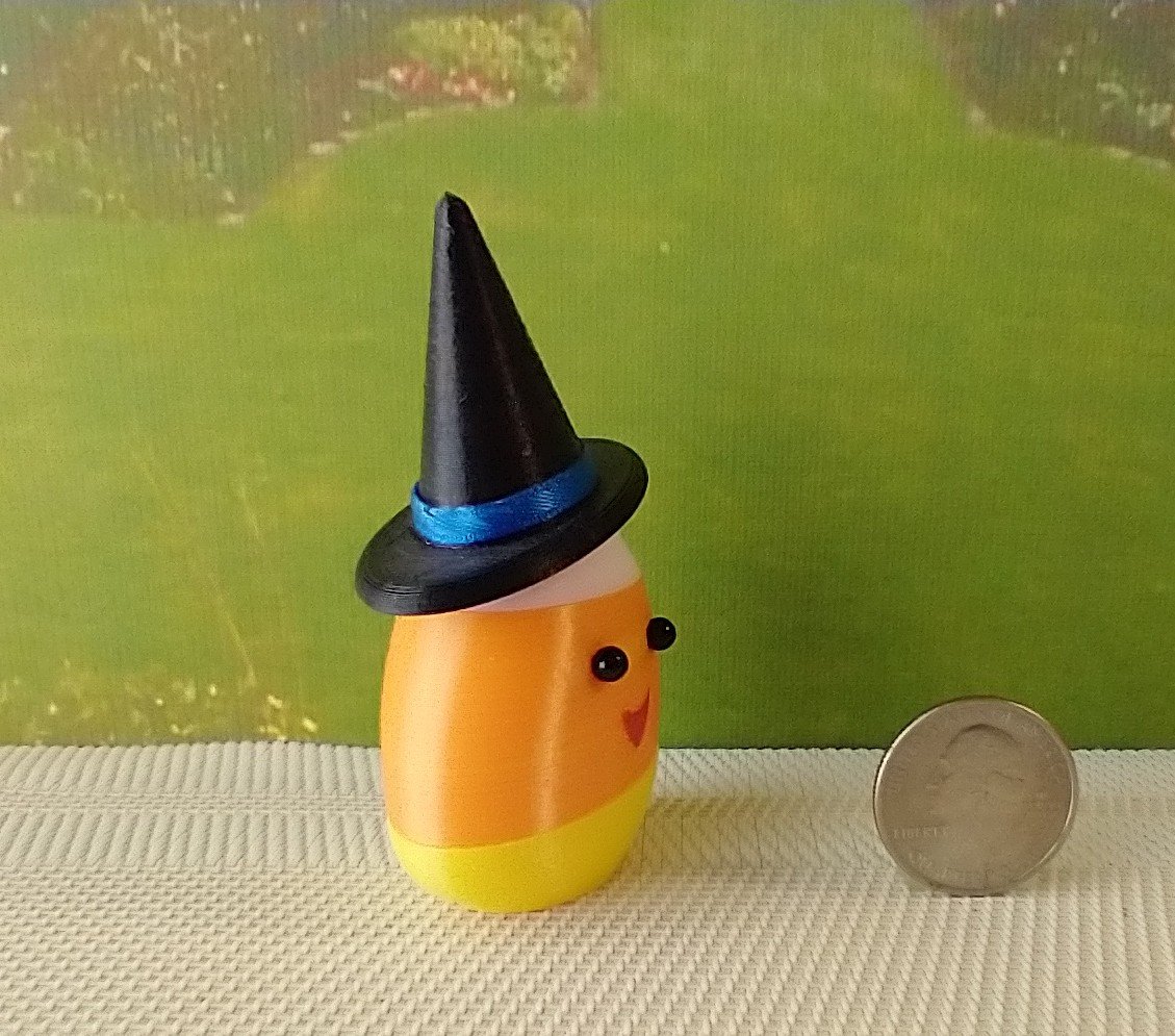 Dollhouse miniature lighted candy corn witch Battery operated Halloween decor for 1:12 or play scale REF Blue hat trim