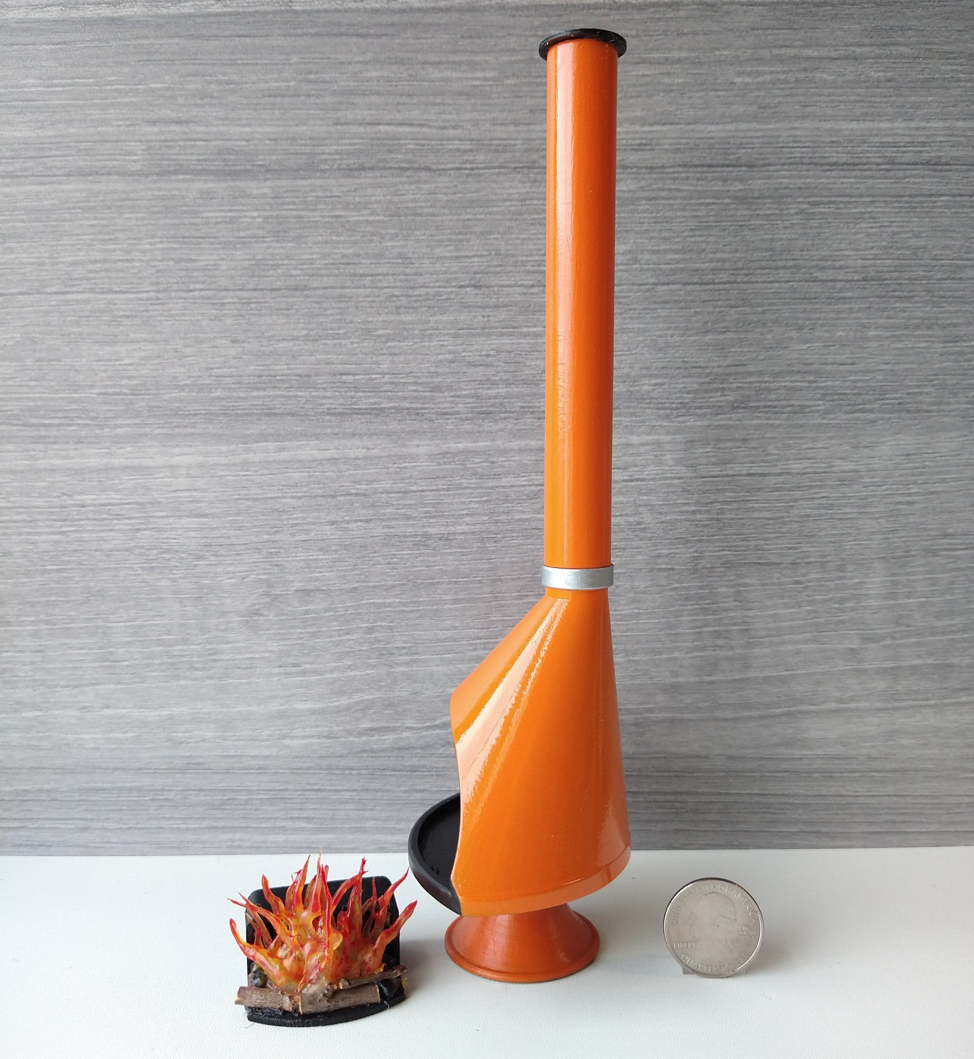 MADE TO ORDER 1:12 Dollhouse miniature Mid century modern free standing fireplace MCM orange fireplace inspired by Malm fireplace Retro fireplace REF orange
