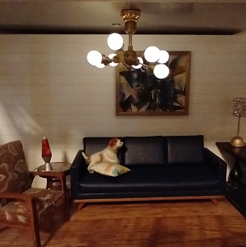 For Lisa MADE TO ORDER 1:12 Dollhouse mid-century inspired space age orbit chandelier Battery operated atomic age MCM 8-arm ceiling light Dollhouse sputnik chandelier