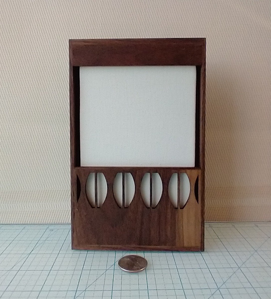 1:12 Dollhouse miniature Murphy bed in solid walnut with mid-century styled headboard Full/double fold-down bed Wall bed with front shelving Accesssories NOT included