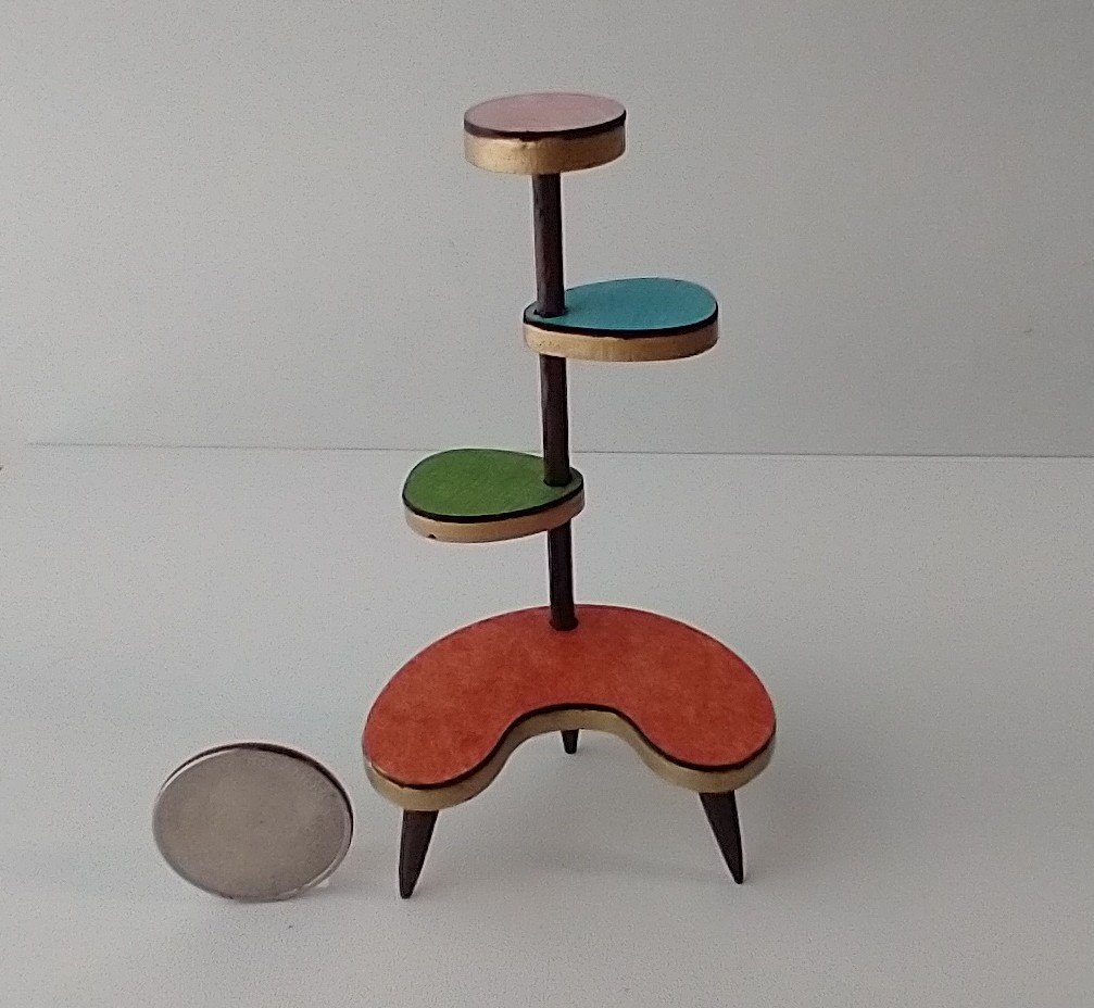 RESERVED 1:12 Dollhouse mid-century style 4-tier plant stand inspired by Formica MCM plant stand with tapered legs REF large lowest platform