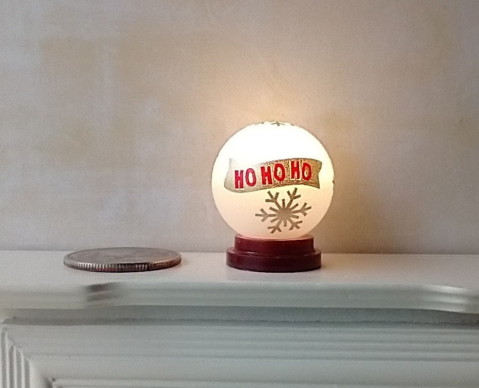 1:12 Dollhouse holiday light up globe ornament Free standing frosted globe Christmas ornament Battery operated holiday light REF Ho Ho Ho