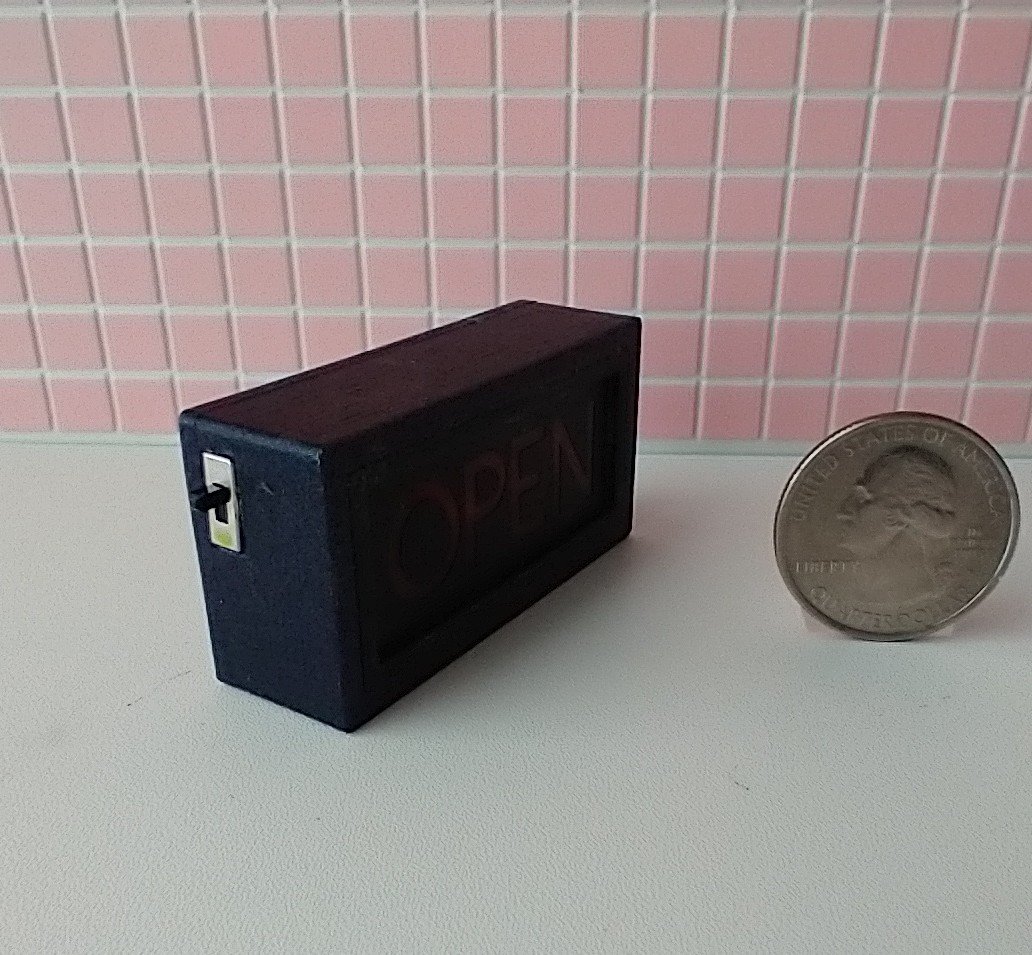 1:12 Dollhouse light up OPEN sign Battery operated store OPEN sign Free standing and no external wires