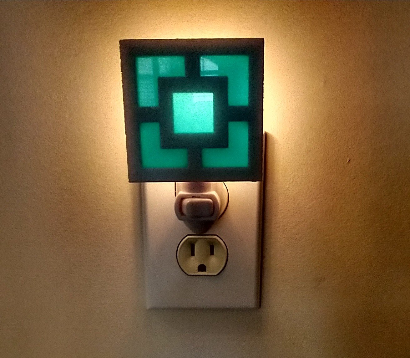 MCM Midcentury modern style breeze block night light REF White square + turquoise