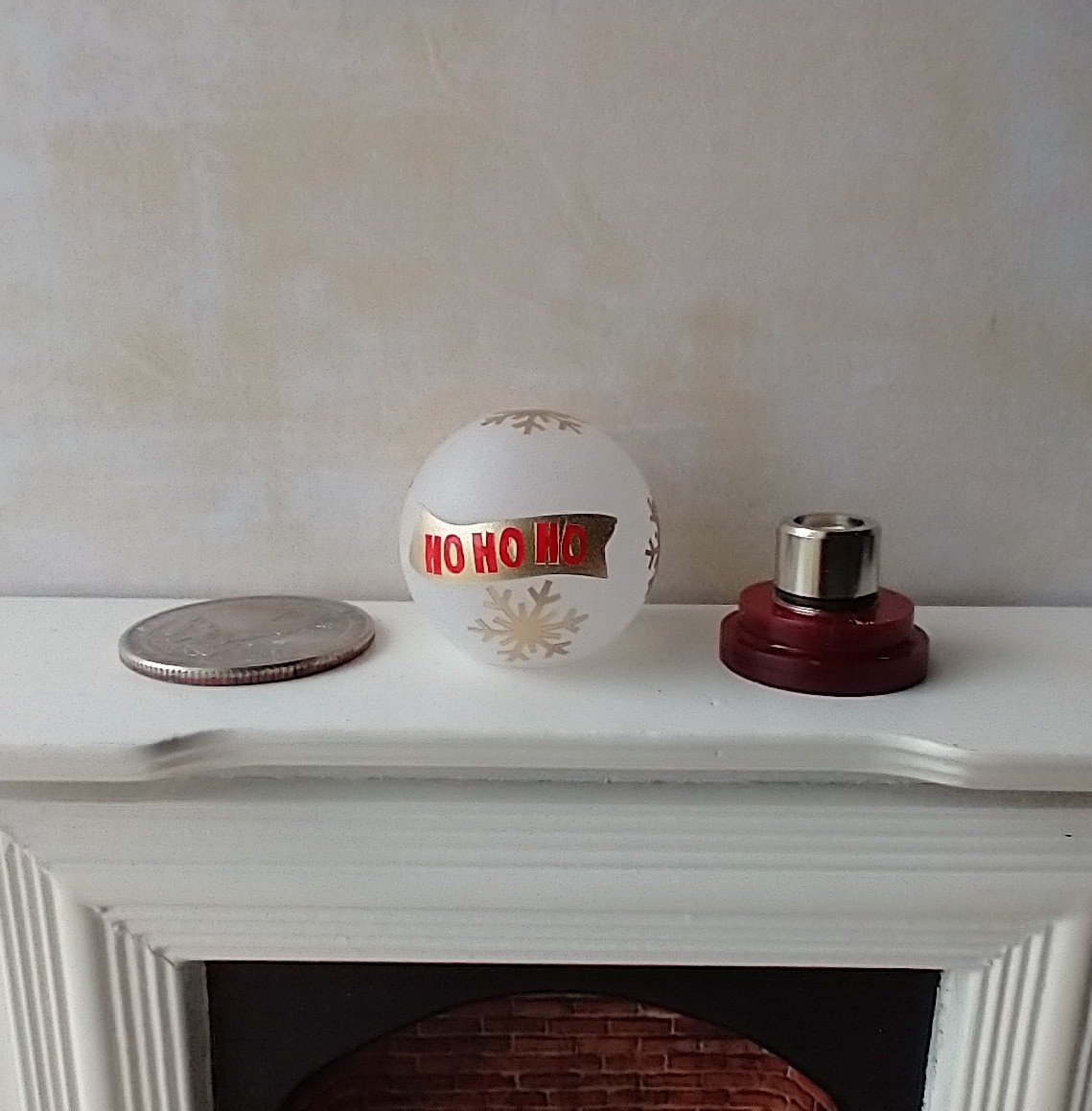 1:12 Dollhouse holiday light up globe ornament Free standing frosted globe Christmas ornament Battery operated holiday light REF Ho Ho Ho