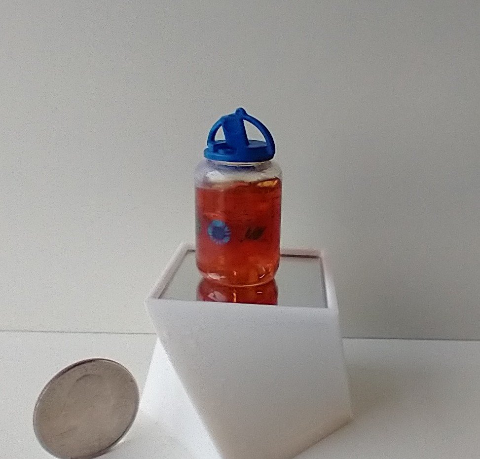 RESERVED for Tanya 1:12 Dollhouse miniature large tea jar filled with faux tea and ice cubes REF Blue lidded