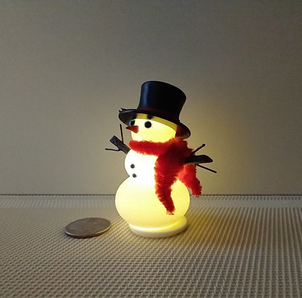 RESERVED 1:12 Dollhouse miniature light up snowman with removable hat Battery operated holiday decor REF Red scarf
