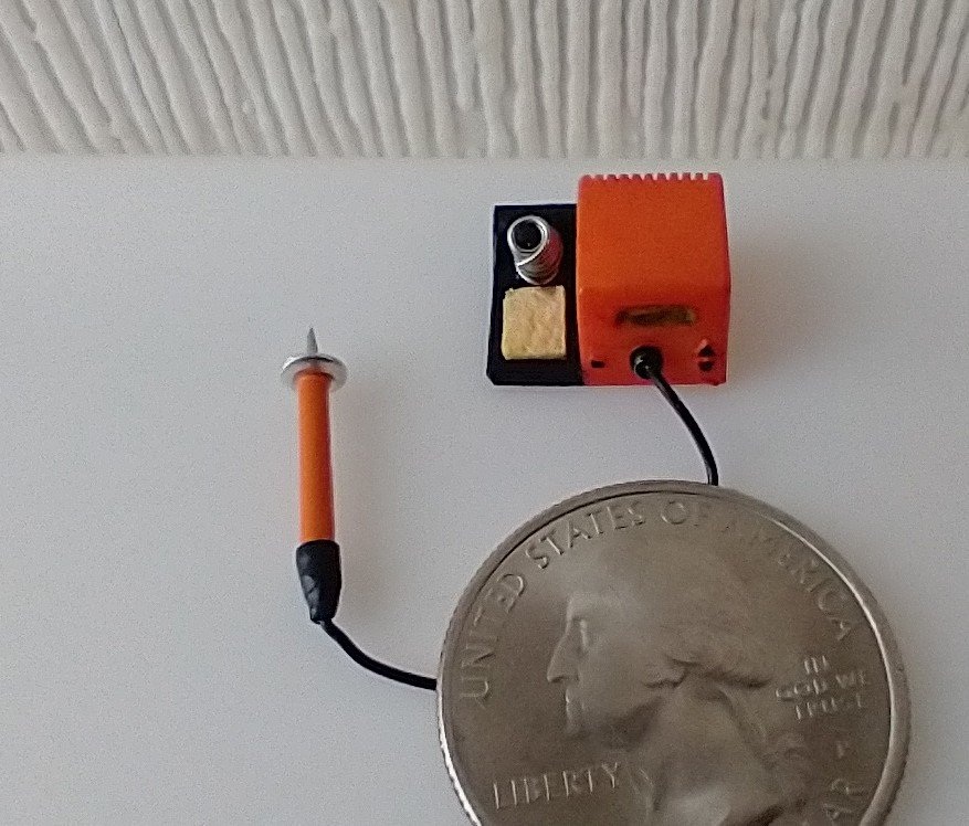 1:12 dollhouse miniature soldering iron with stand and faux digital display station (NON-working) REF Orange