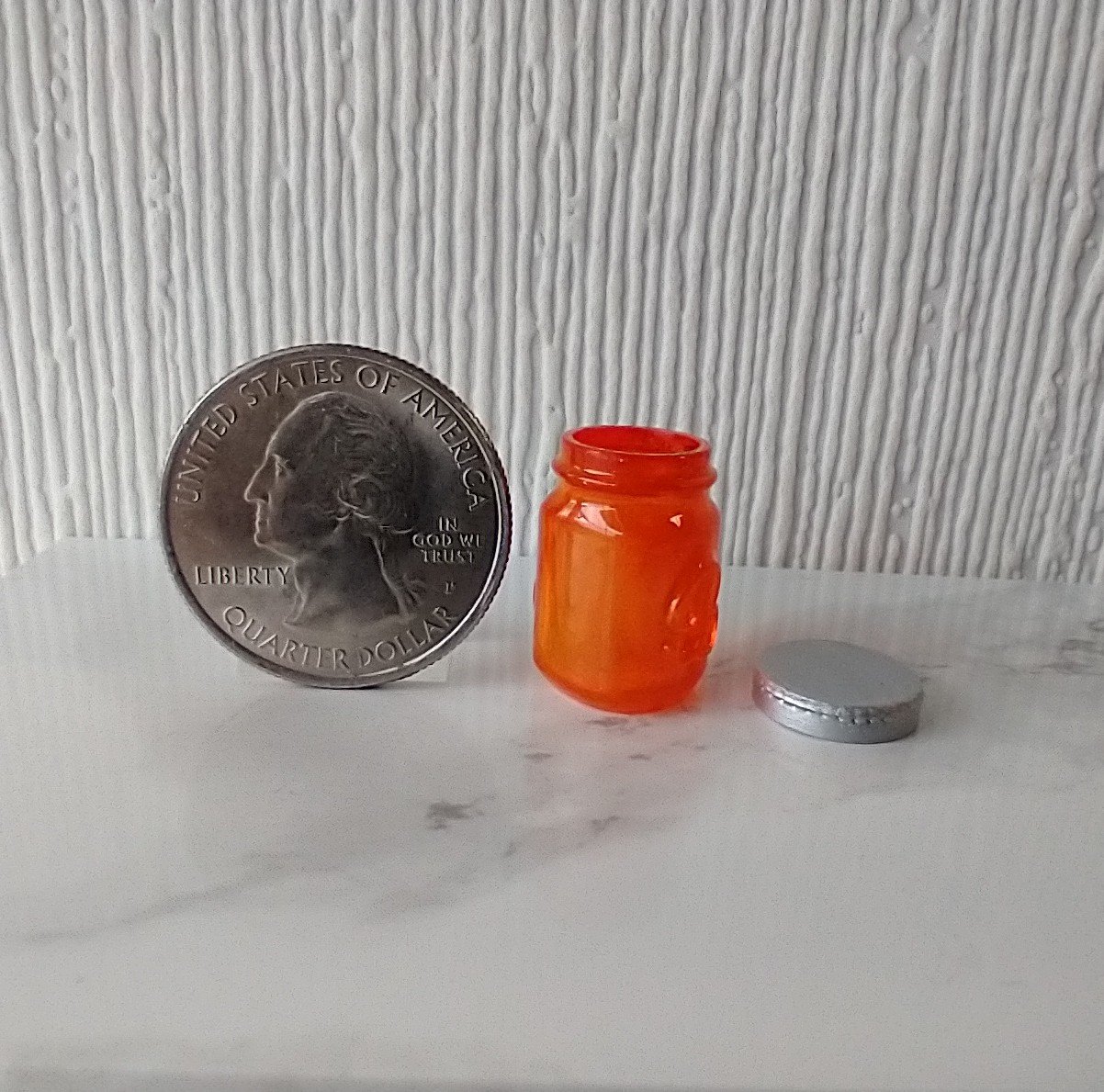 1:12 Dollhouse miniature mason jar inspired glassware with silvery lid Colored faux glass jar DIY supply Price is for EACH REF Amber tint
